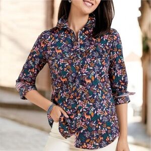 TALBOT COTTON BUTTON FRONT SHIRT - WOODLAND DITSY SIZE XS